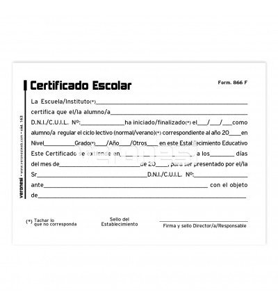 Certificado Escolar F.866 F X 50